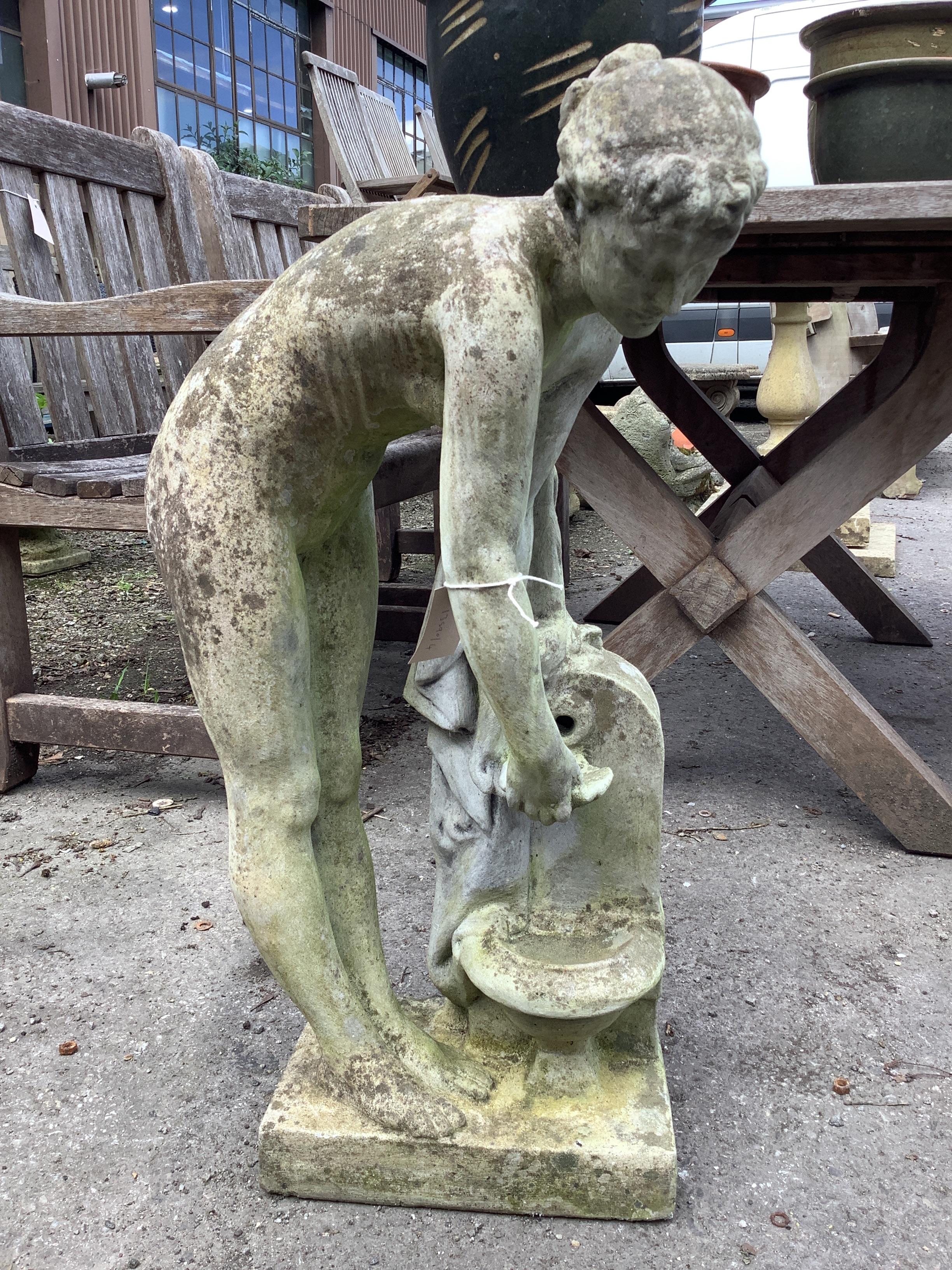 A reconstituted stone lady at the well garden fountain, height 76cm